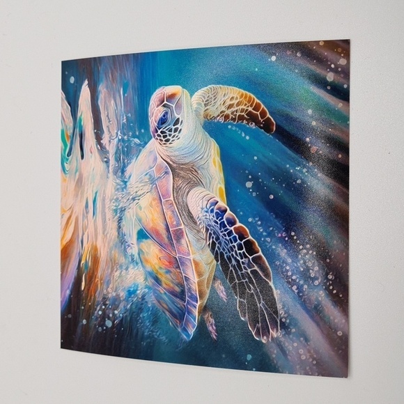 4x4 Sea Turtle Swimming Aquatic Ocean Sealife Watercolor Oil‎ Painting Art Print - Picture 3 of 6